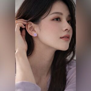 Lavender Rose Glitter Stud Earrings